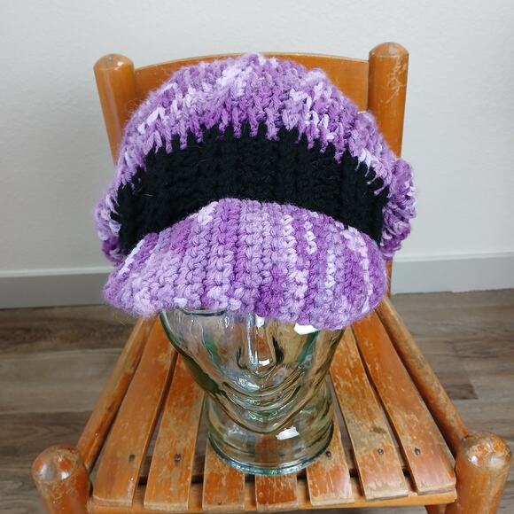 Black \'n\' Purple Tones Slouchy with a Brim OSFM premade newsboy slouch hat boho main image 4